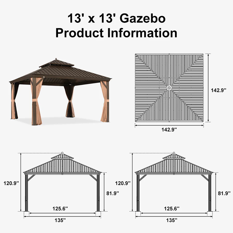PURPLE LEAF Outdoor Hardtop Gazebo for Garden Bronze Double Roof Aluminum Frame Pavilion - Image 137