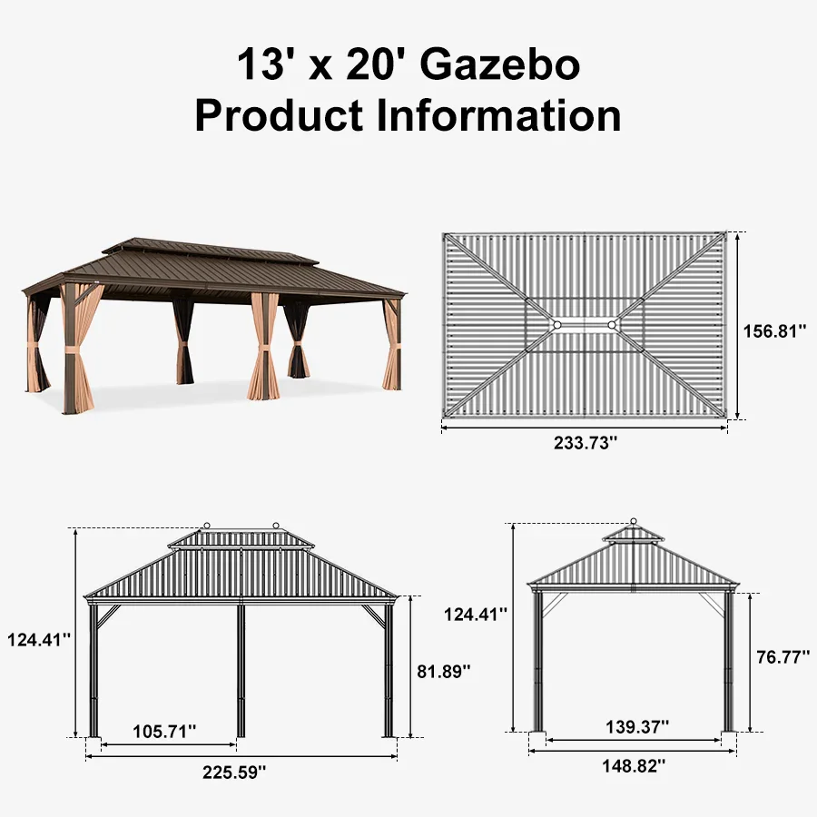 PURPLE LEAF Outdoor Hardtop Gazebo for Garden Bronze Double Roof Aluminum Frame Pavilion - Image 139