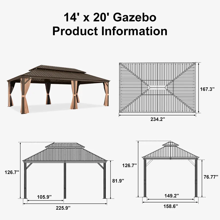 PURPLE LEAF Outdoor Hardtop Gazebo for Garden Bronze Double Roof Aluminum Frame Pavilion - Image 140