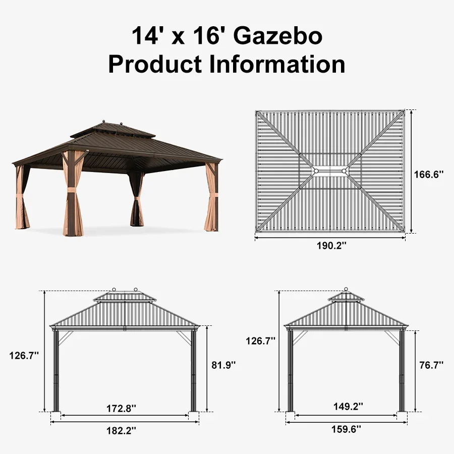 PURPLE LEAF Outdoor Hardtop Gazebo for Garden Bronze Double Roof Aluminum Frame Pavilion - Image 141