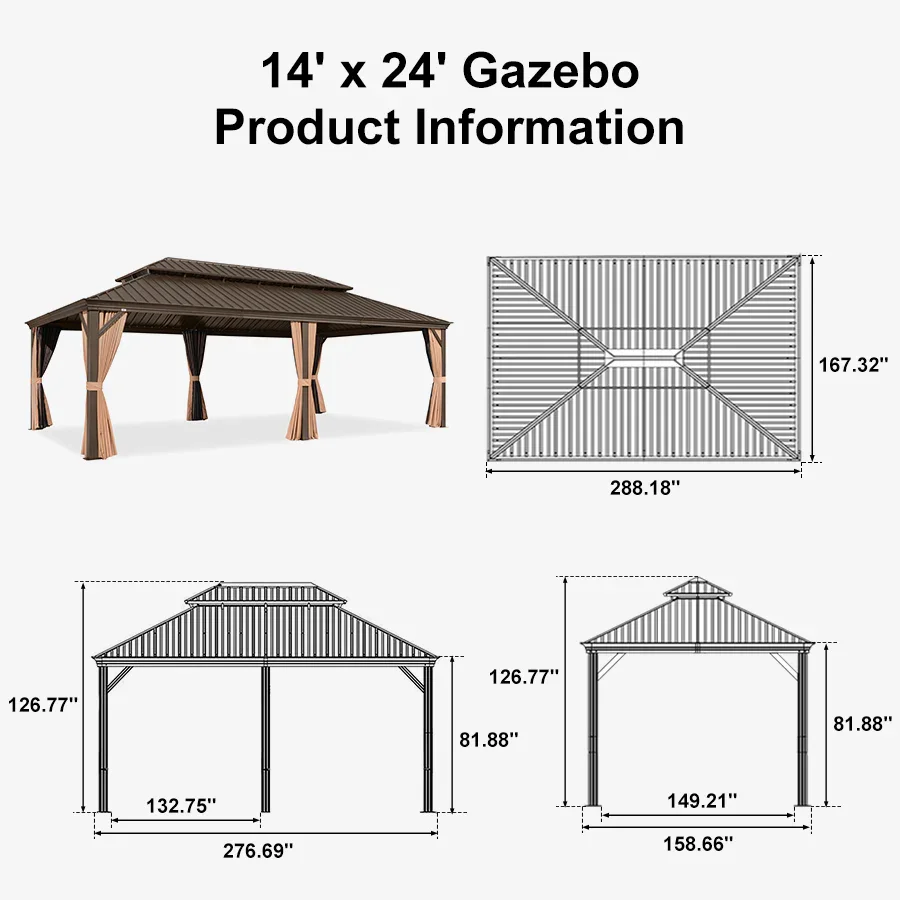 PURPLE LEAF Outdoor Hardtop Gazebo for Garden Bronze Double Roof Aluminum Frame Pavilion - Image 142