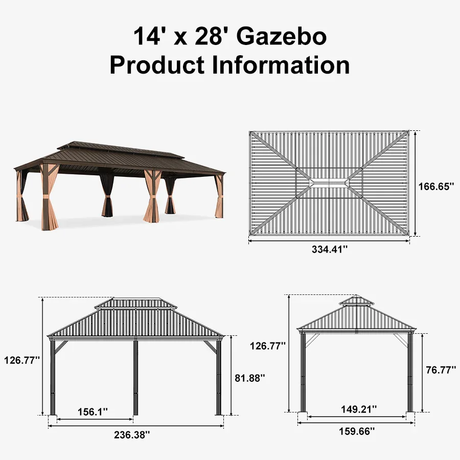 PURPLE LEAF Outdoor Hardtop Gazebo for Garden Bronze Double Roof Aluminum Frame Pavilion - Image 143