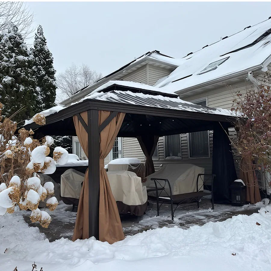 PURPLE LEAF Outdoor Hardtop Gazebo for Garden Bronze Double Roof Aluminum Frame Pavilion - Image 144