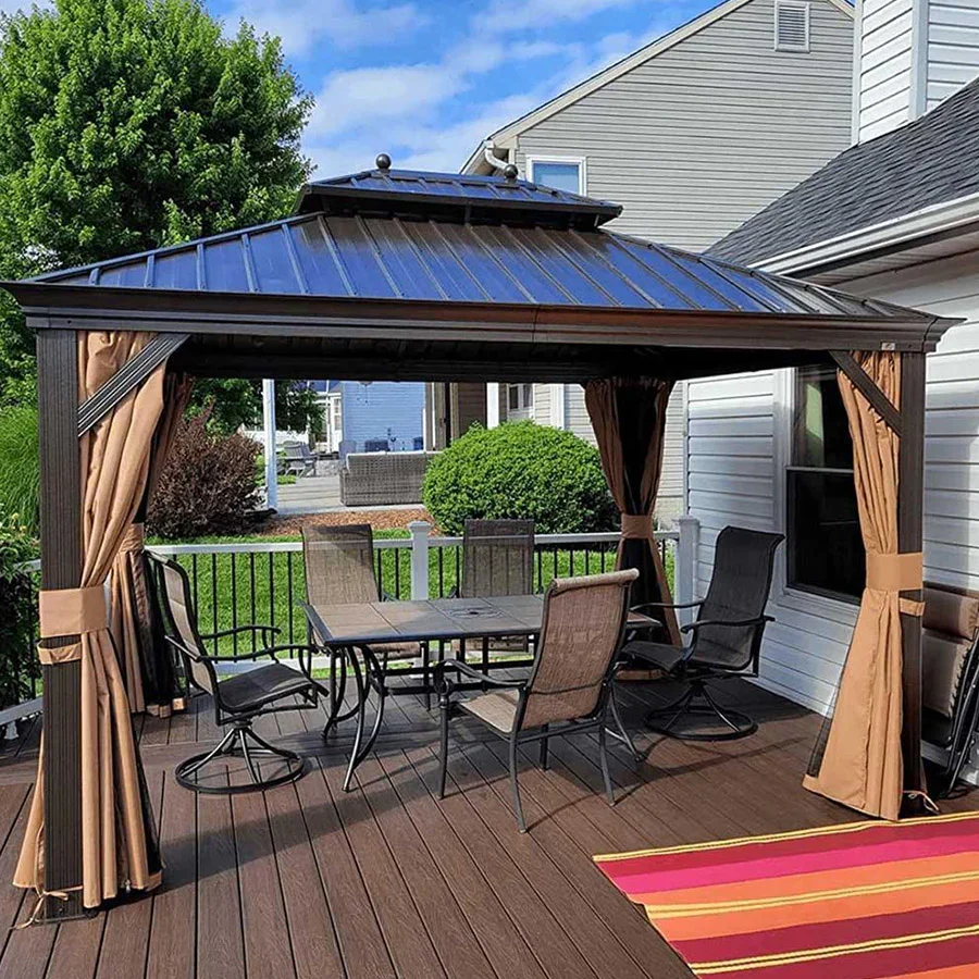 PURPLE LEAF Outdoor Hardtop Gazebo for Garden Bronze Double Roof Aluminum Frame Pavilion - Image 147