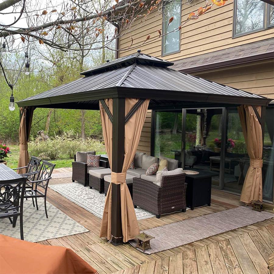 PURPLE LEAF Outdoor Hardtop Gazebo for Garden Bronze Double Roof Aluminum Frame Pavilion - Image 149