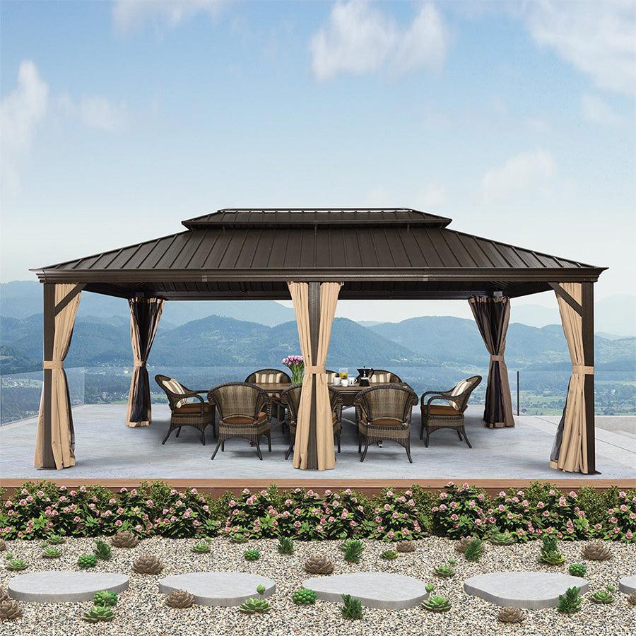 PURPLE LEAF Outdoor Hardtop Gazebo for Garden Bronze Double Roof Aluminum Frame Pavilion - Image 18