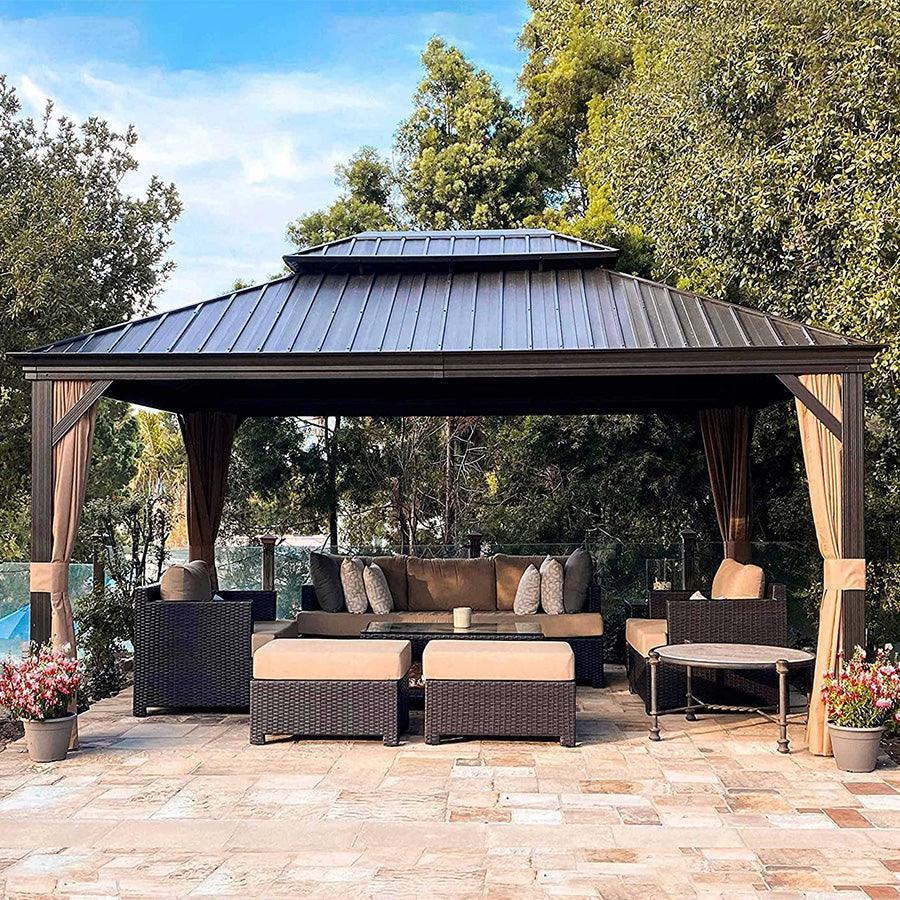 PURPLE LEAF Outdoor Hardtop Gazebo for Garden Bronze Double Roof Aluminum Frame Pavilion - Image 19