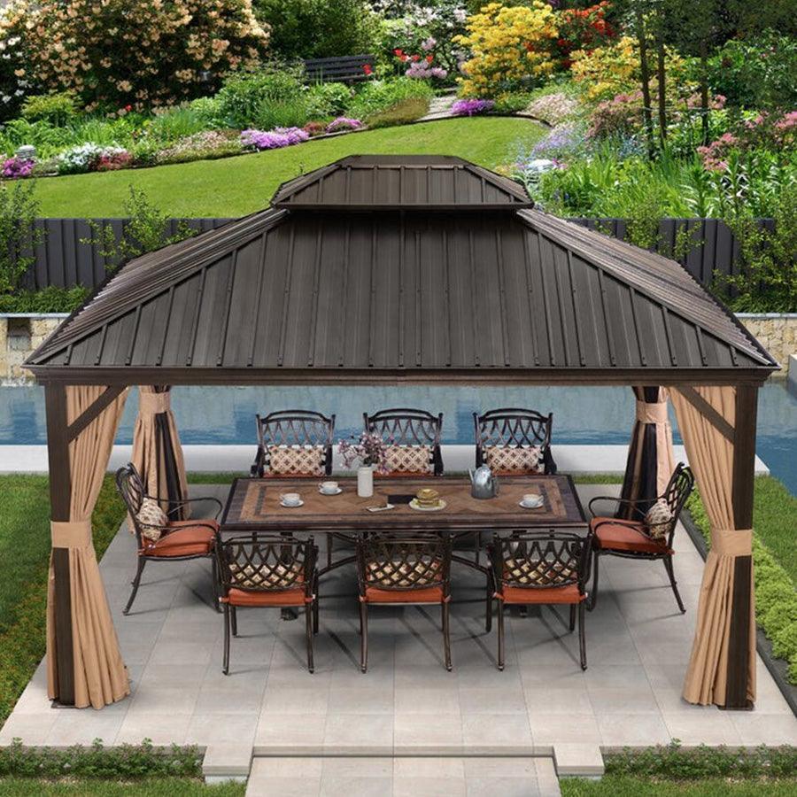 PURPLE LEAF Outdoor Hardtop Gazebo for Garden Bronze Double Roof Aluminum Frame Pavilion - Image 20