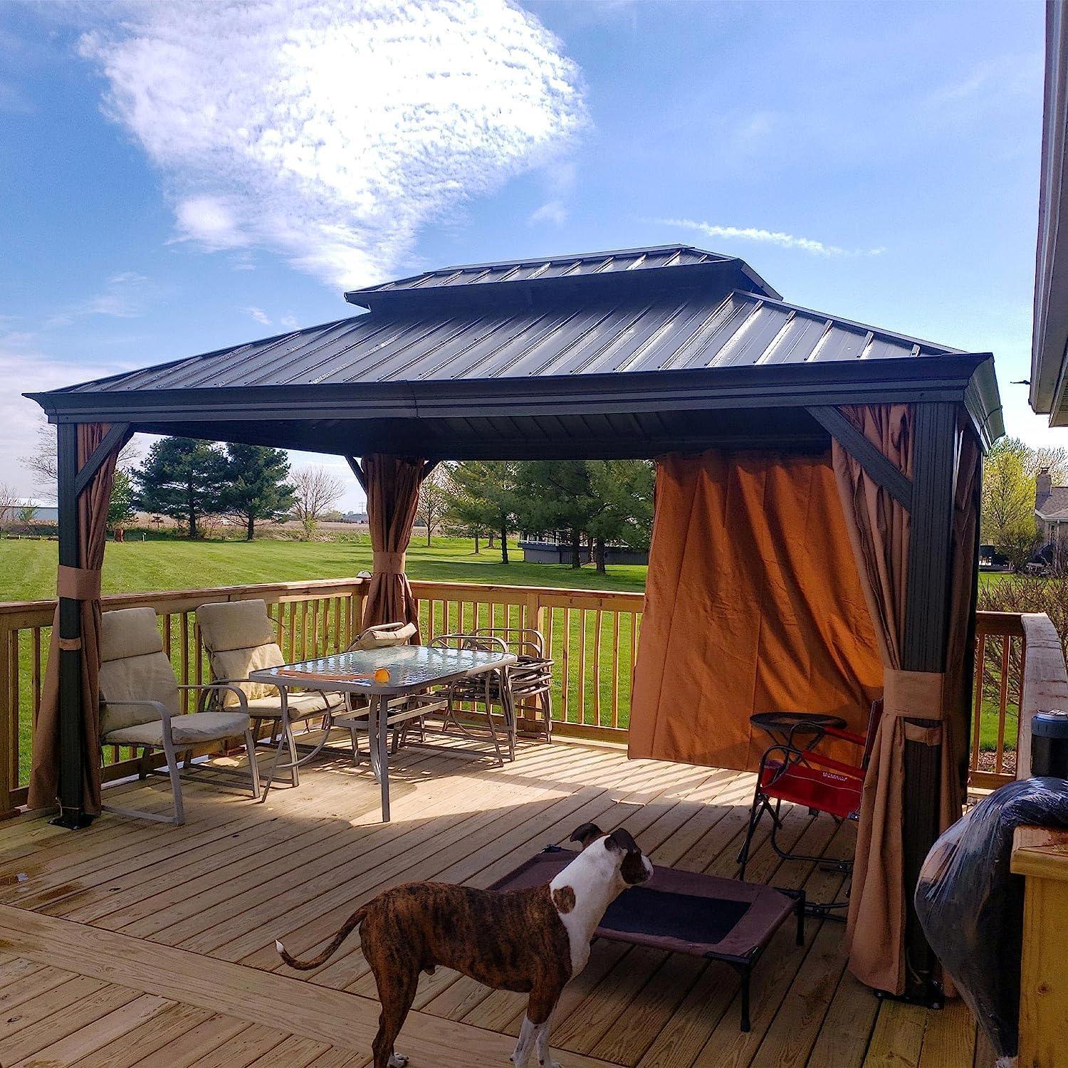 PURPLE LEAF Outdoor Hardtop Gazebo for Garden Bronze Double Roof Aluminum Frame Pavilion - Image 21