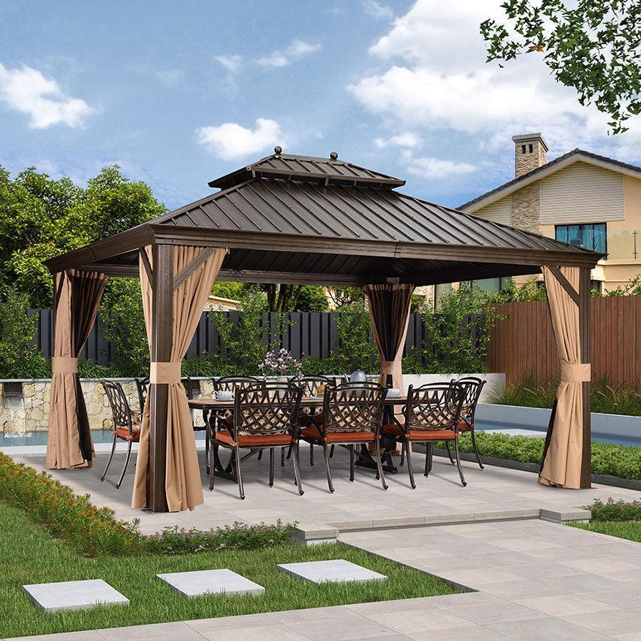 PURPLE LEAF Outdoor Hardtop Gazebo for Garden Bronze Double Roof Aluminum Frame Pavilion - Image 23