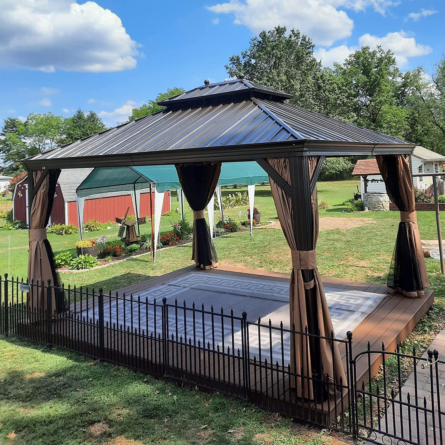 PURPLE LEAF Outdoor Hardtop Gazebo for Garden Bronze Double Roof Aluminum Frame Pavilion - Image 27