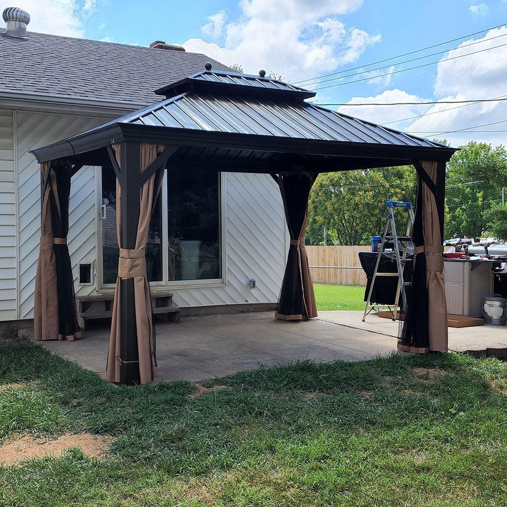 PURPLE LEAF Outdoor Hardtop Gazebo for Garden Bronze Double Roof Aluminum Frame Pavilion - Image 28