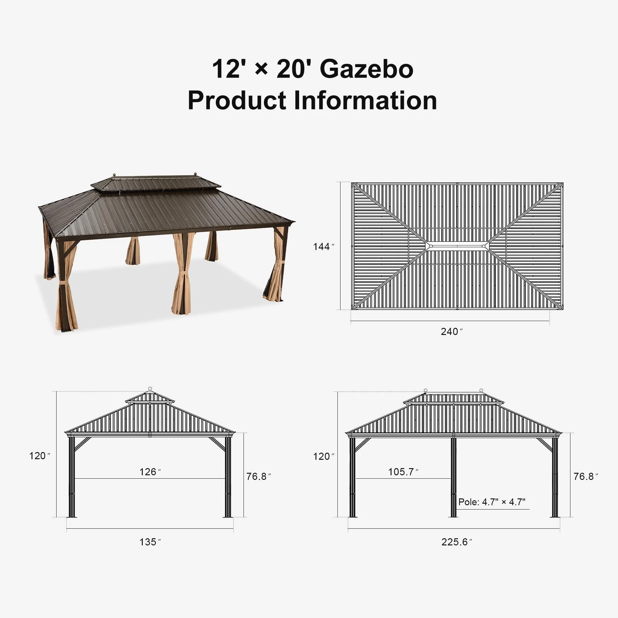 PURPLE LEAF Outdoor Hardtop Gazebo for Garden Bronze Double Roof Aluminum Frame Pavilion - Image 29