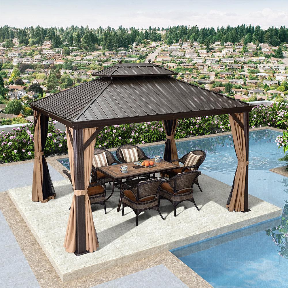 PURPLE LEAF Outdoor Hardtop Gazebo for Garden Bronze Double Roof Aluminum Frame Pavilion - Image 31