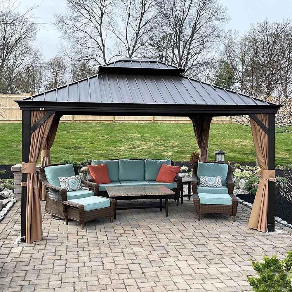 PURPLE LEAF Outdoor Hardtop Gazebo for Garden Bronze Double Roof Aluminum Frame Pavilion - Image 32