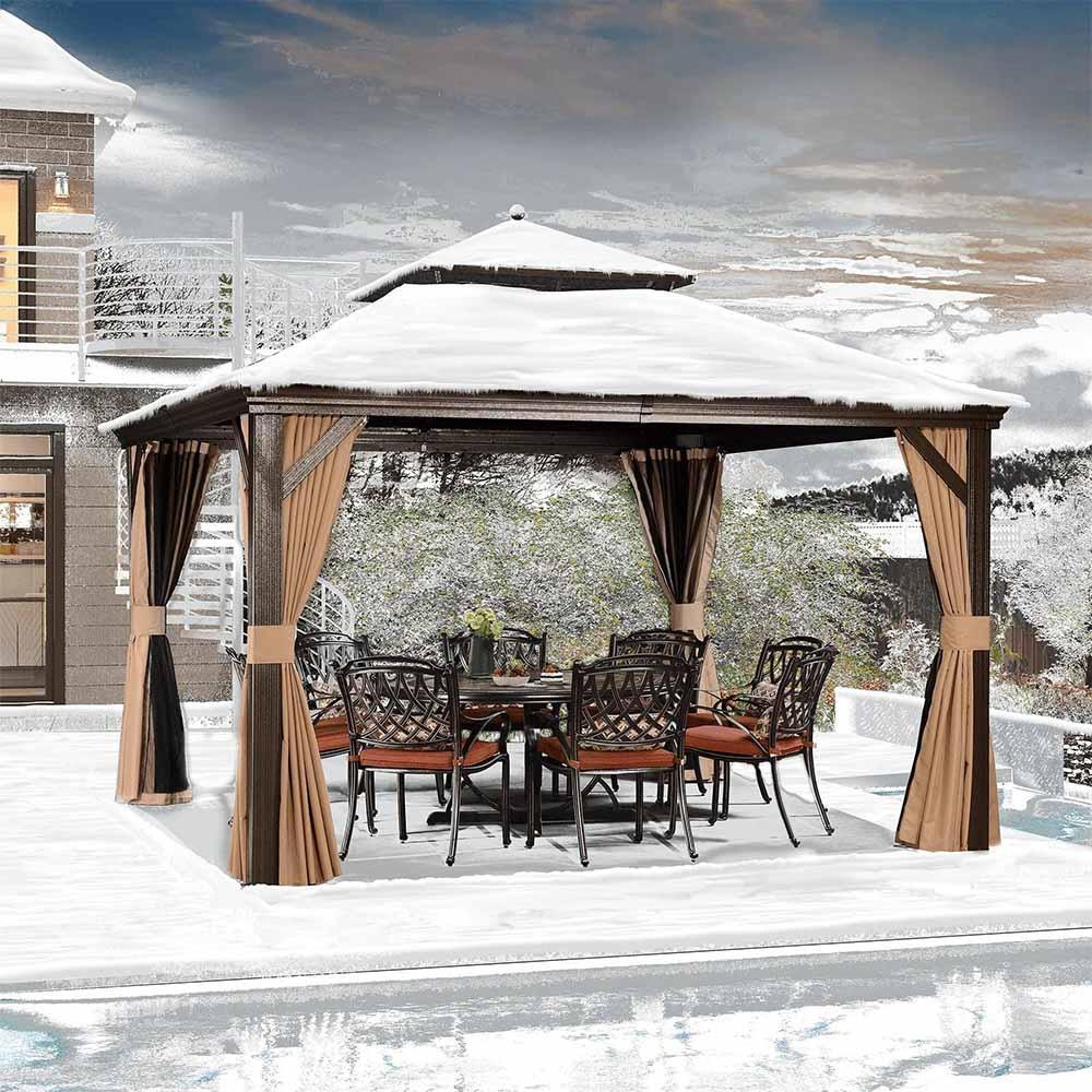 PURPLE LEAF Outdoor Hardtop Gazebo for Garden Bronze Double Roof Aluminum Frame Pavilion - Image 33