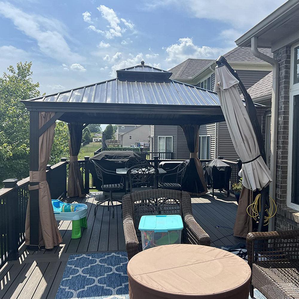 PURPLE LEAF Outdoor Hardtop Gazebo for Garden Bronze Double Roof Aluminum Frame Pavilion - Image 34