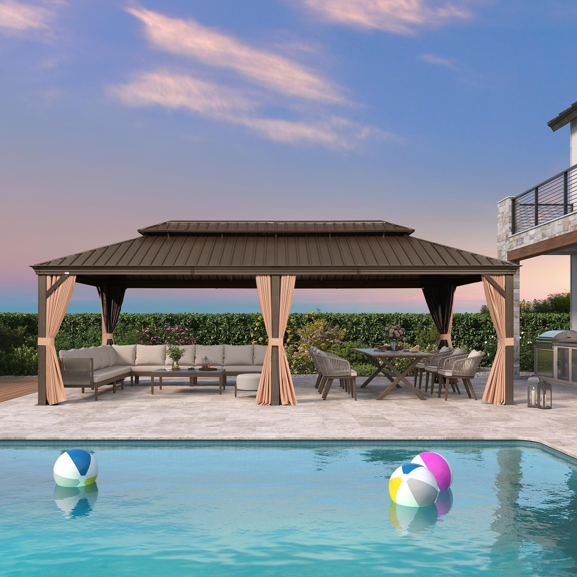 PURPLE LEAF Outdoor Hardtop Gazebo for Garden Bronze Double Roof Aluminum Frame Pavilion - Image 47