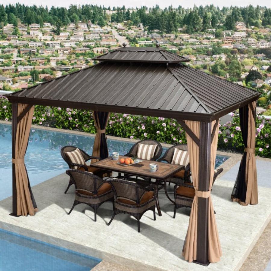 PURPLE LEAF Outdoor Hardtop Gazebo for Garden Bronze Double Roof Aluminum Frame Pavilion - Image 5