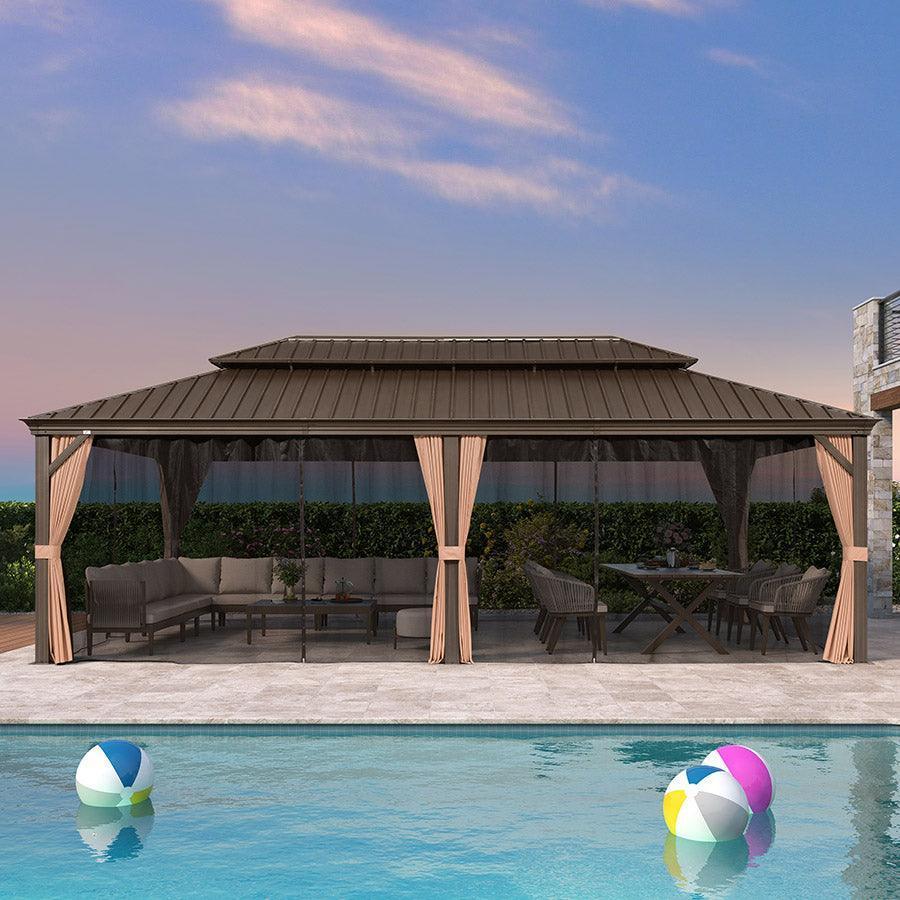 PURPLE LEAF Outdoor Hardtop Gazebo for Garden Bronze Double Roof Aluminum Frame Pavilion - Image 50