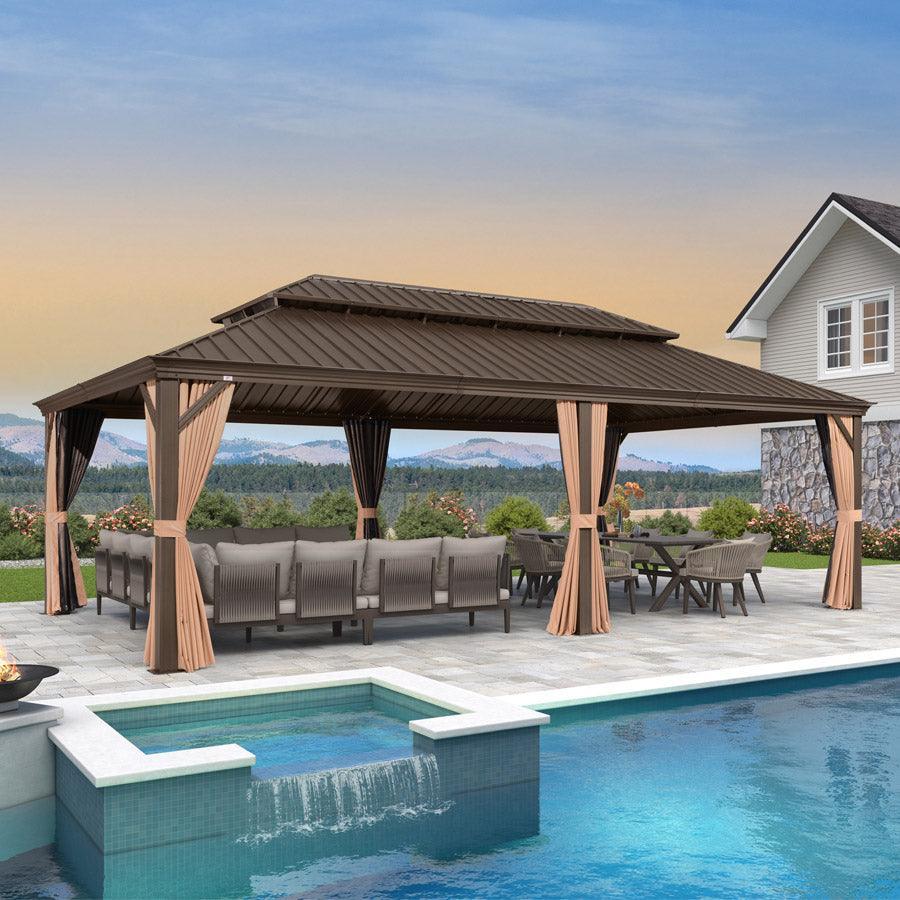 PURPLE LEAF Outdoor Hardtop Gazebo for Garden Bronze Double Roof Aluminum Frame Pavilion - Image 51