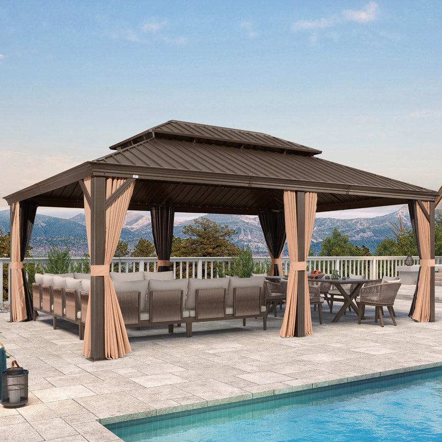 PURPLE LEAF Outdoor Hardtop Gazebo for Garden Bronze Double Roof Aluminum Frame Pavilion - Image 52