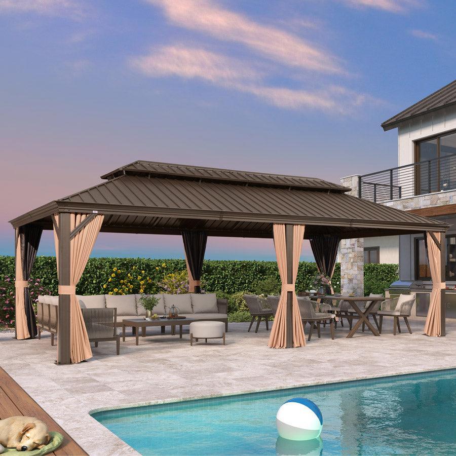 PURPLE LEAF Outdoor Hardtop Gazebo for Garden Bronze Double Roof Aluminum Frame Pavilion - Image 53