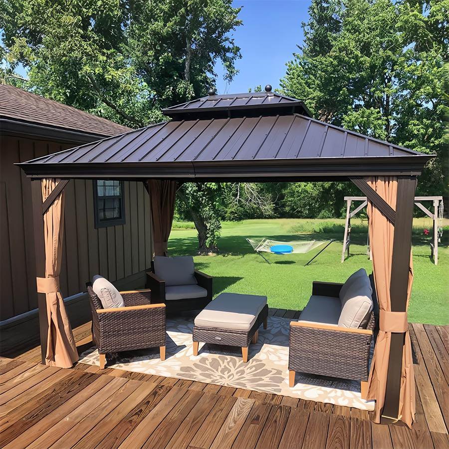 PURPLE LEAF Outdoor Hardtop Gazebo for Garden Bronze Double Roof Aluminum Frame Pavilion - Image 56