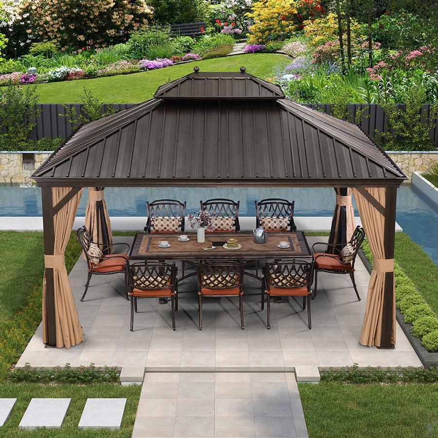 PURPLE LEAF Outdoor Hardtop Gazebo for Garden Bronze Double Roof Aluminum Frame Pavilion - Image 58