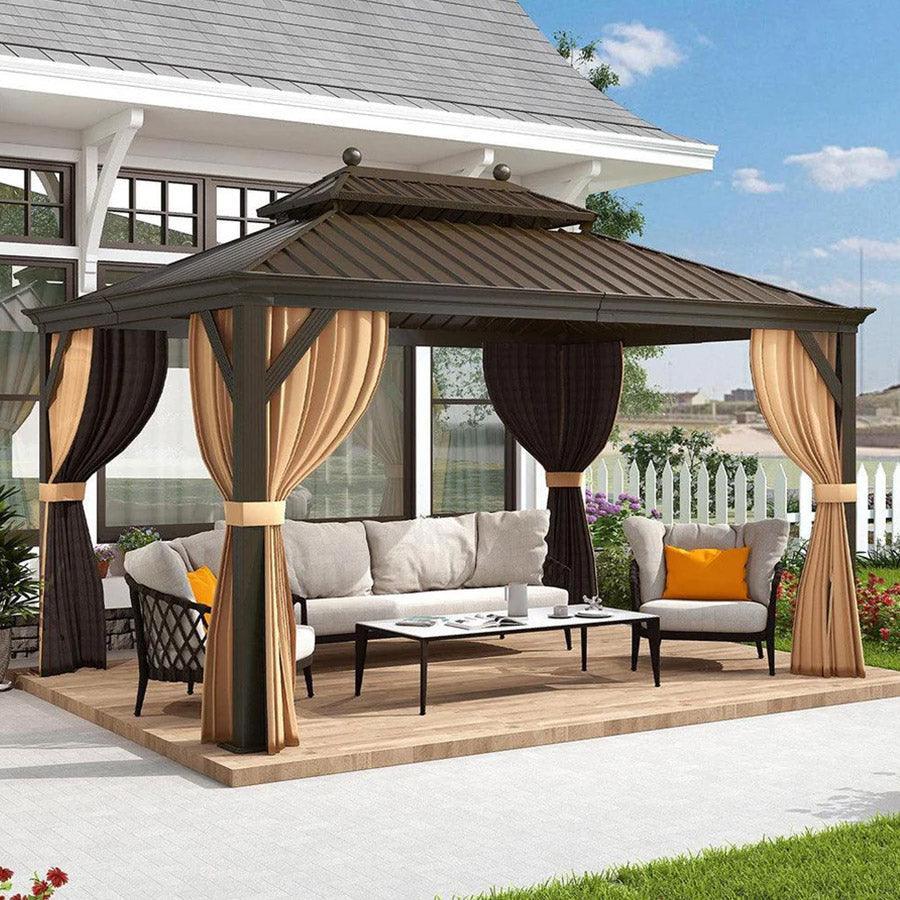 PURPLE LEAF Outdoor Hardtop Gazebo for Garden Bronze Double Roof Aluminum Frame Pavilion - Image 59