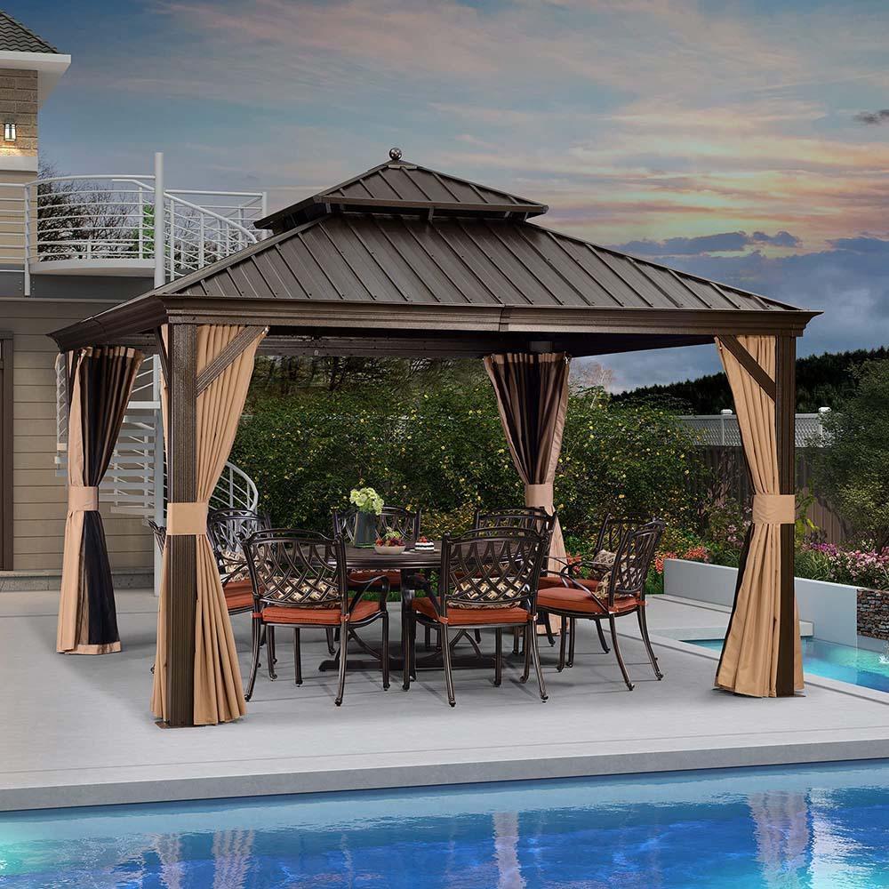 PURPLE LEAF Outdoor Hardtop Gazebo for Garden Bronze Double Roof Aluminum Frame Pavilion - Image 6