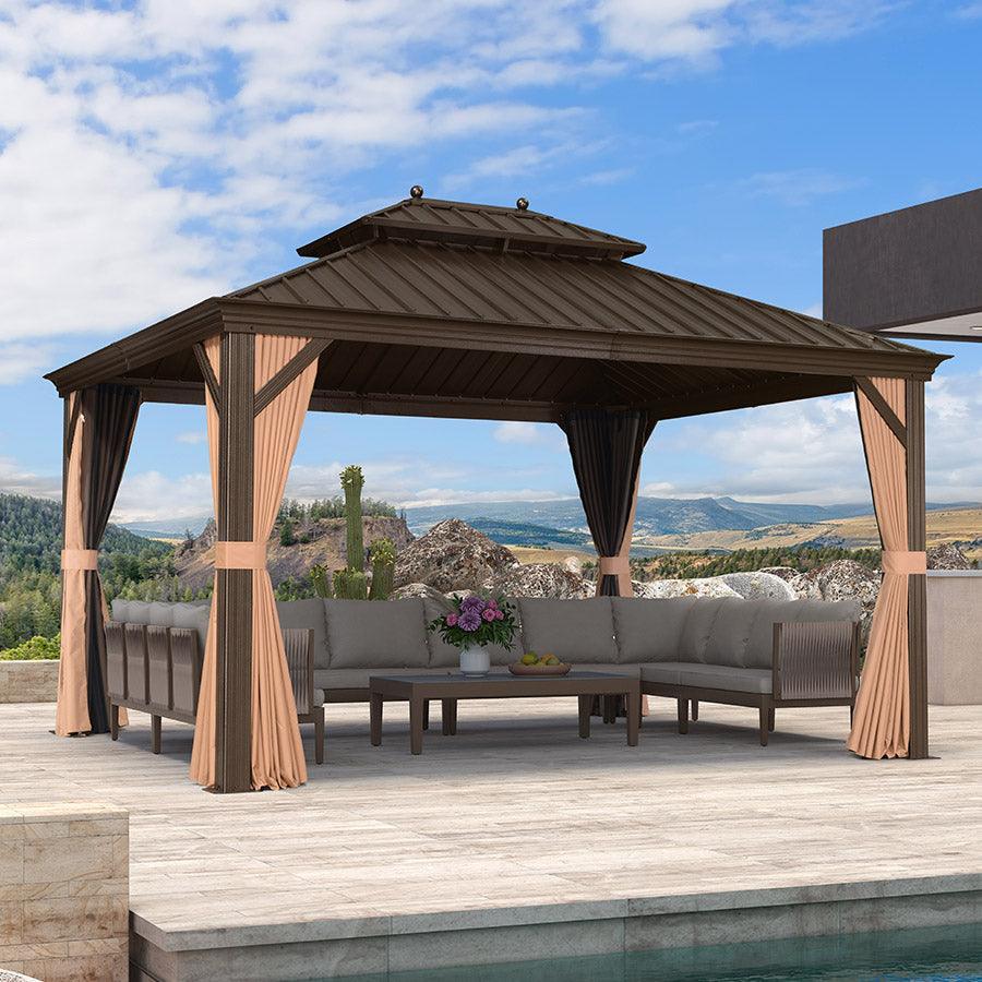 PURPLE LEAF Outdoor Hardtop Gazebo for Garden Bronze Double Roof Aluminum Frame Pavilion - Image 60