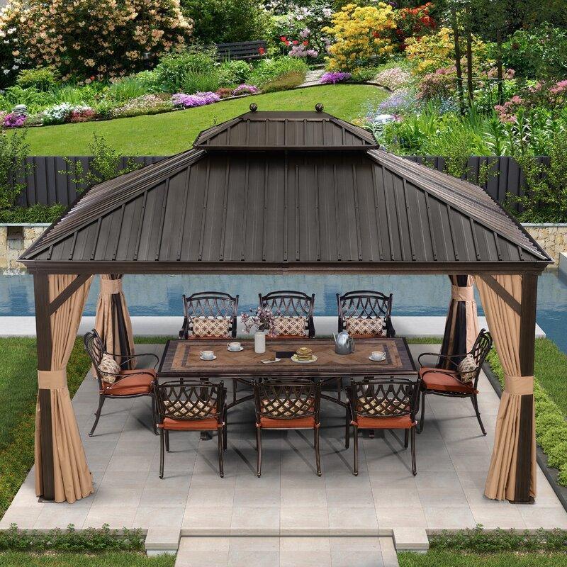 PURPLE LEAF Outdoor Hardtop Gazebo for Garden Bronze Double Roof Aluminum Frame Pavilion - Image 7