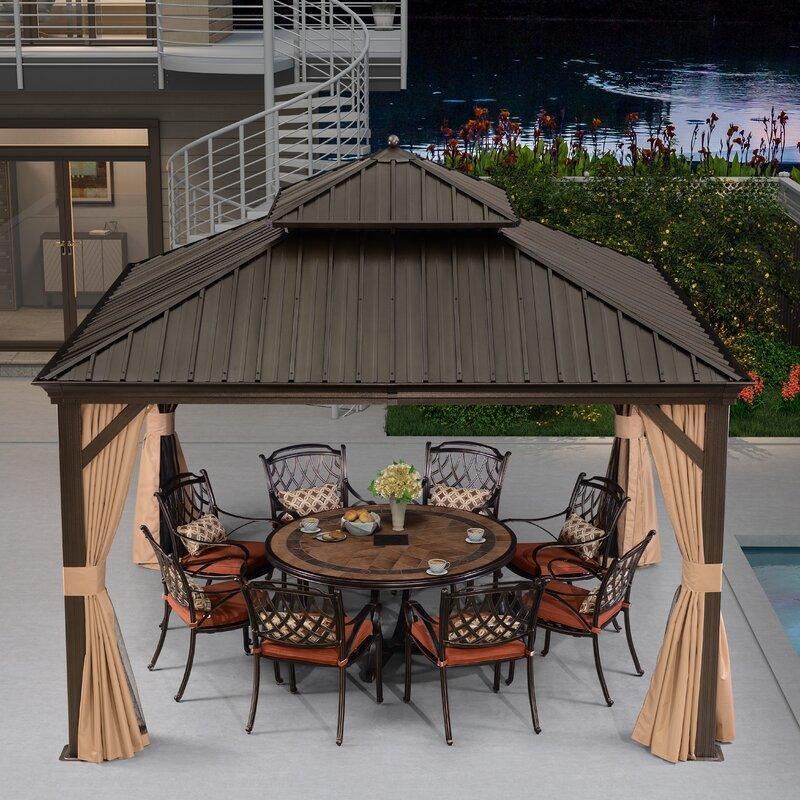 PURPLE LEAF Outdoor Hardtop Gazebo for Garden Bronze Double Roof Aluminum Frame Pavilion - Image 8