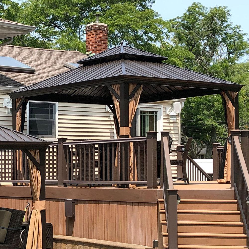 PURPLE LEAF Outdoor Hardtop Gazebo for Garden Bronze Double Roof Aluminum Frame Pavilion - Image 86