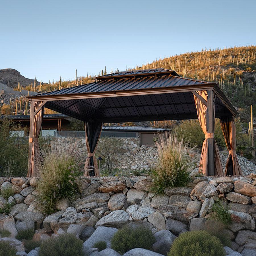 PURPLE LEAF Outdoor Hardtop Gazebo for Garden Bronze Double Roof Aluminum Frame Pavilion - Image 87