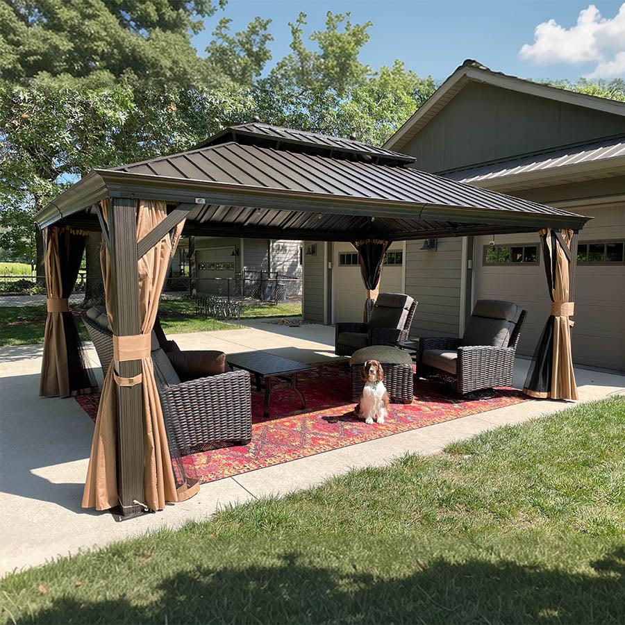 PURPLE LEAF Outdoor Hardtop Gazebo for Garden Bronze Double Roof Aluminum Frame Pavilion - Image 88