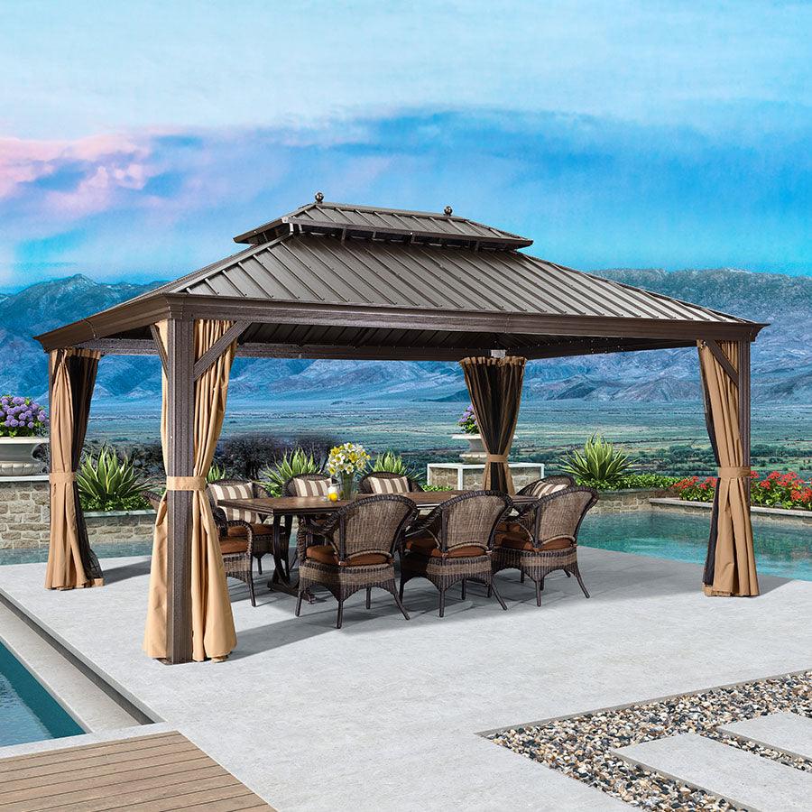 PURPLE LEAF Outdoor Hardtop Gazebo for Garden Bronze Double Roof Aluminum Frame Pavilion - Image 89