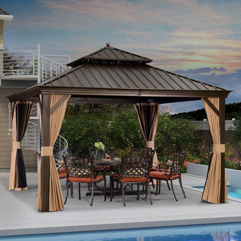 PURPLE LEAF Outdoor Hardtop Gazebo for Garden Bronze Double Roof Aluminum Frame Pavilion - Image 9