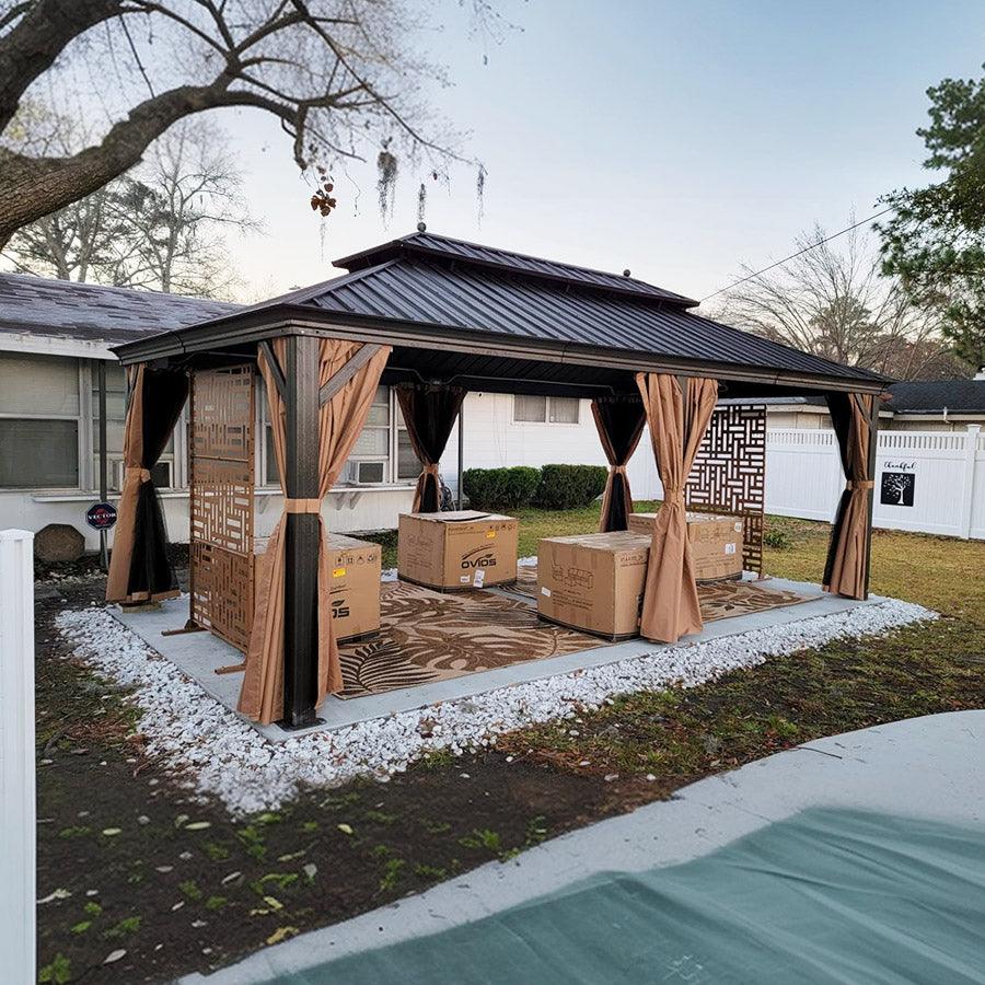 PURPLE LEAF Outdoor Hardtop Gazebo for Garden Bronze Double Roof Aluminum Frame Pavilion - Image 90