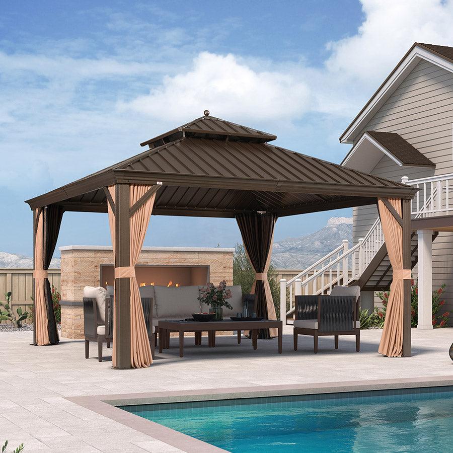 PURPLE LEAF Outdoor Hardtop Gazebo for Garden Bronze Double Roof Aluminum Frame Pavilion - Image 93