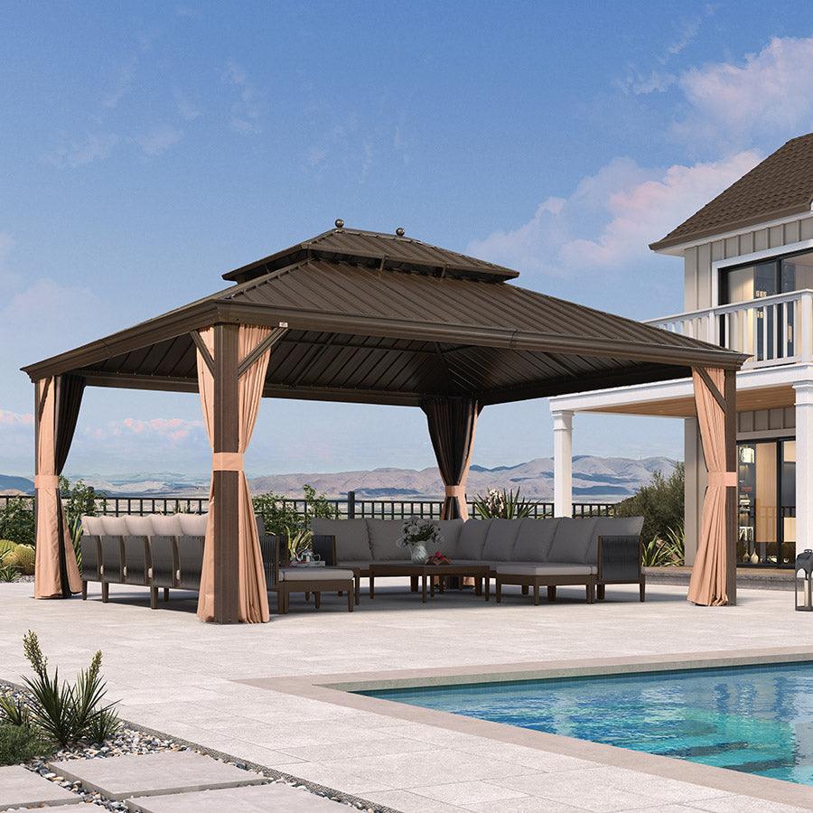 PURPLE LEAF Outdoor Hardtop Gazebo for Garden Bronze Double Roof Aluminum Frame Pavilion - Image 94