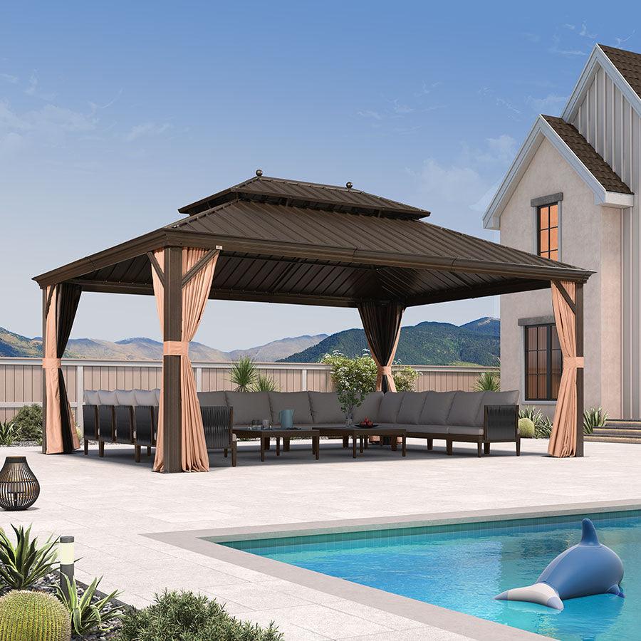 PURPLE LEAF Outdoor Hardtop Gazebo for Garden Bronze Double Roof Aluminum Frame Pavilion - Image 95