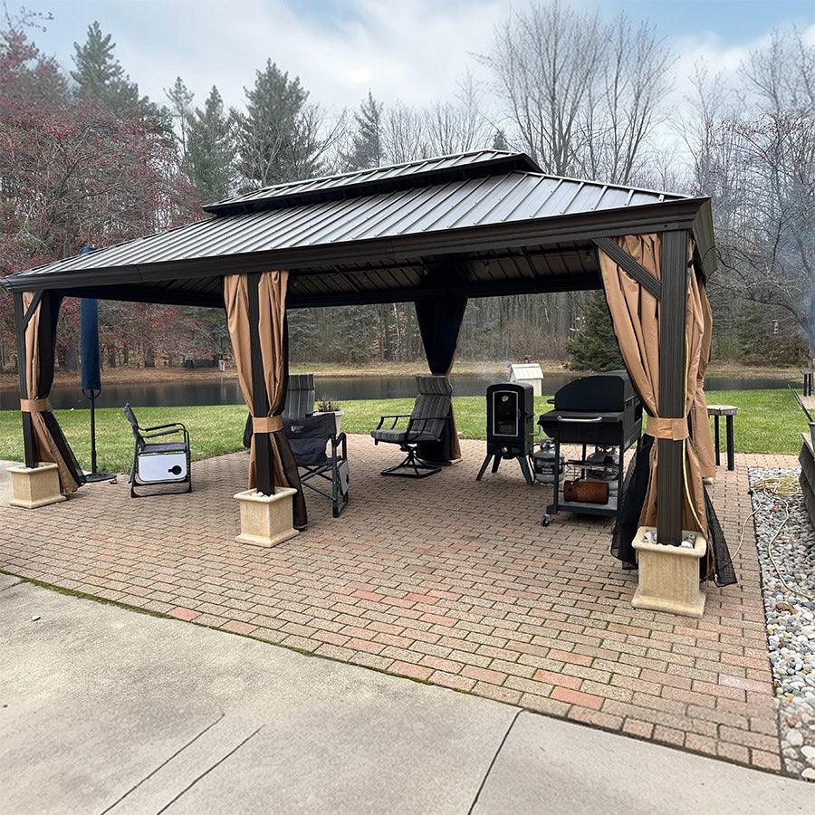 PURPLE LEAF Outdoor Hardtop Gazebo for Garden Bronze Double Roof Aluminum Frame Pavilion - Image 98