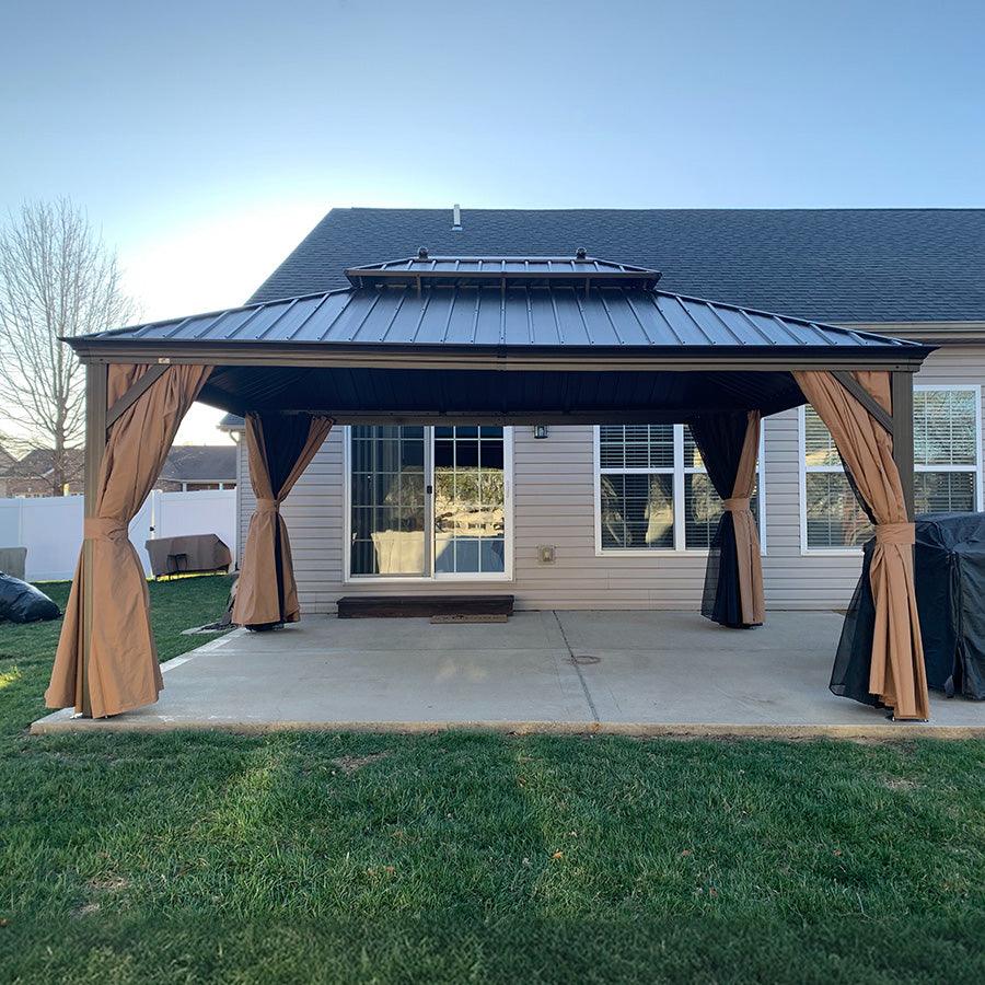PURPLE LEAF Outdoor Hardtop Gazebo for Garden Bronze Double Roof Aluminum Frame Pavilion - Image 99