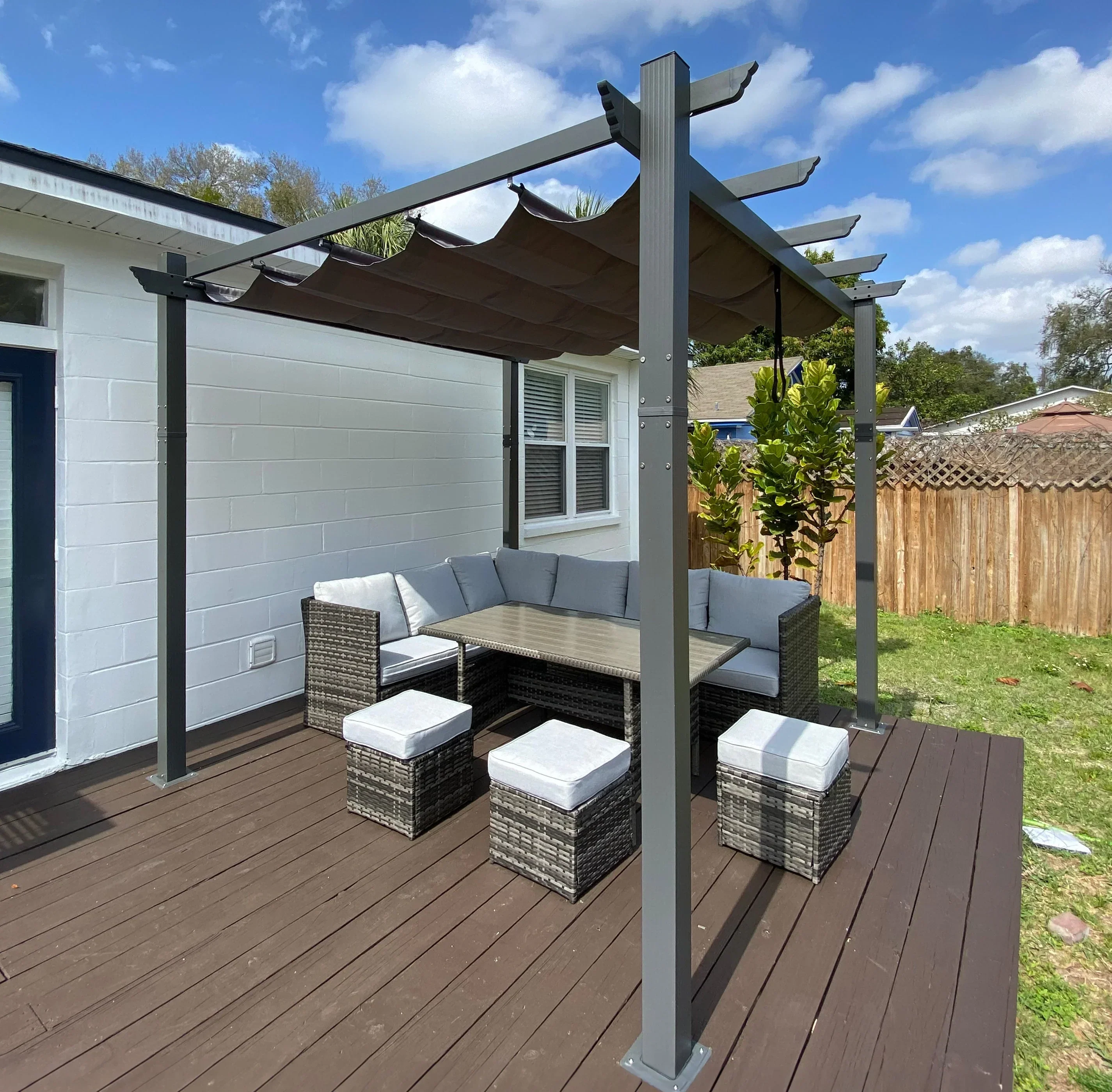 PURPLE LEAF Outdoor Retractable Pergola with Sun Shade Canopy Patio Aluminum Pergola for Garden - Image 138