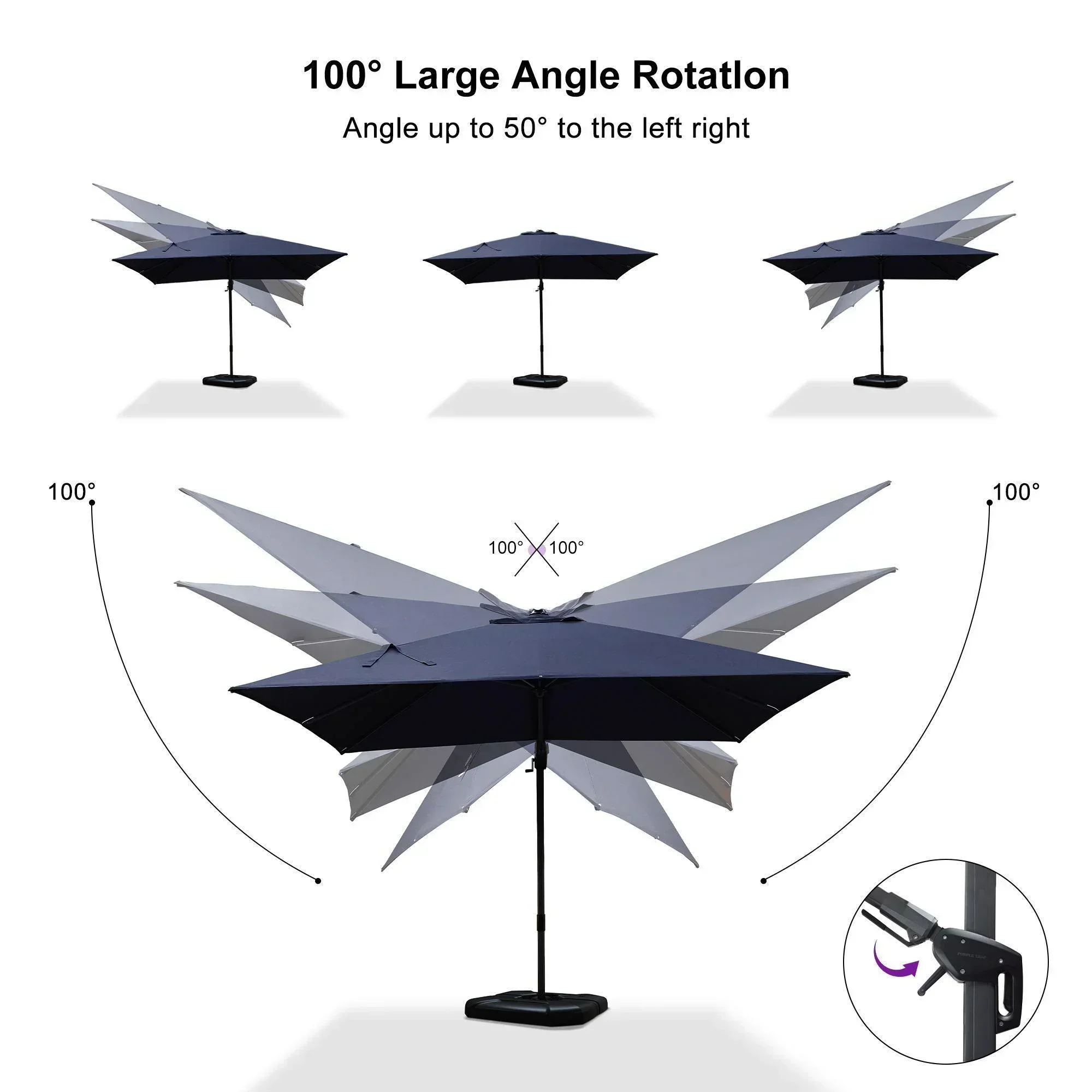 PURPLE LEAF 10ft Cantilever Patio Umbrella with LED Lights, 360° Swivel and Tilt - Image 185