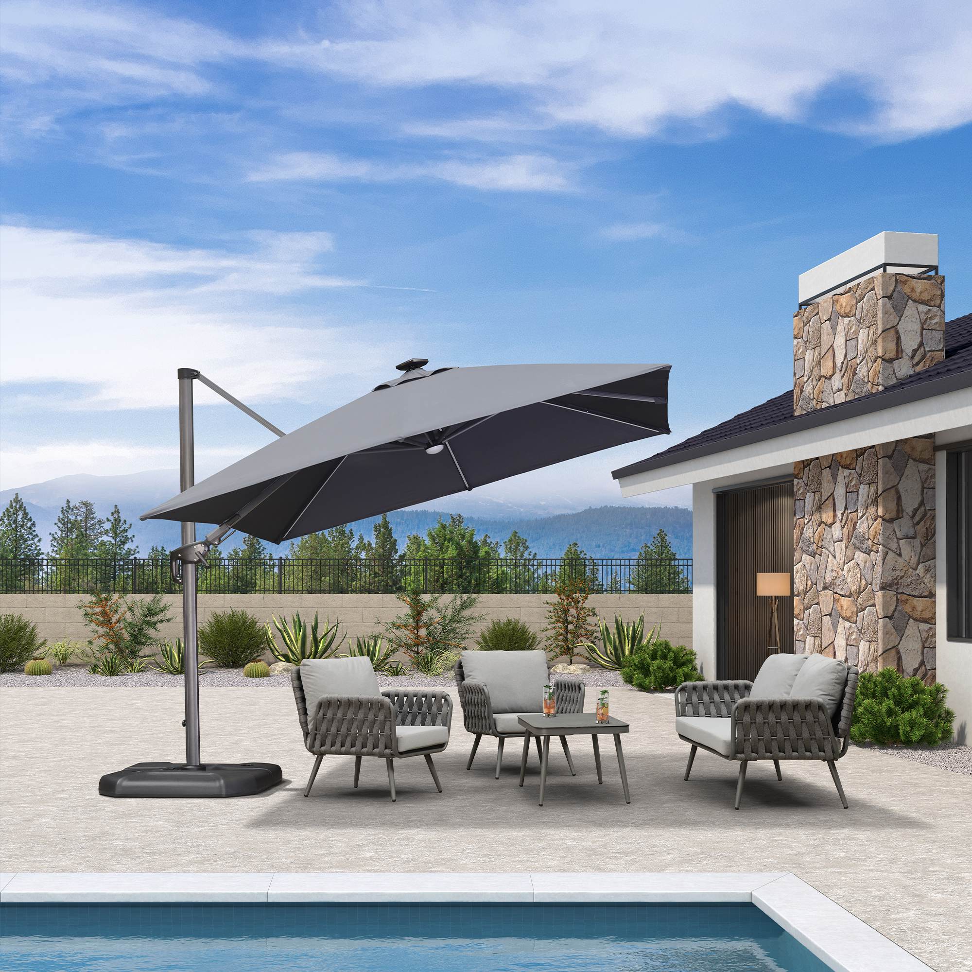 PURPLE LEAF 10ft Cantilever Patio Umbrella with LED Lights, 360° Swivel and Tilt - Image 215