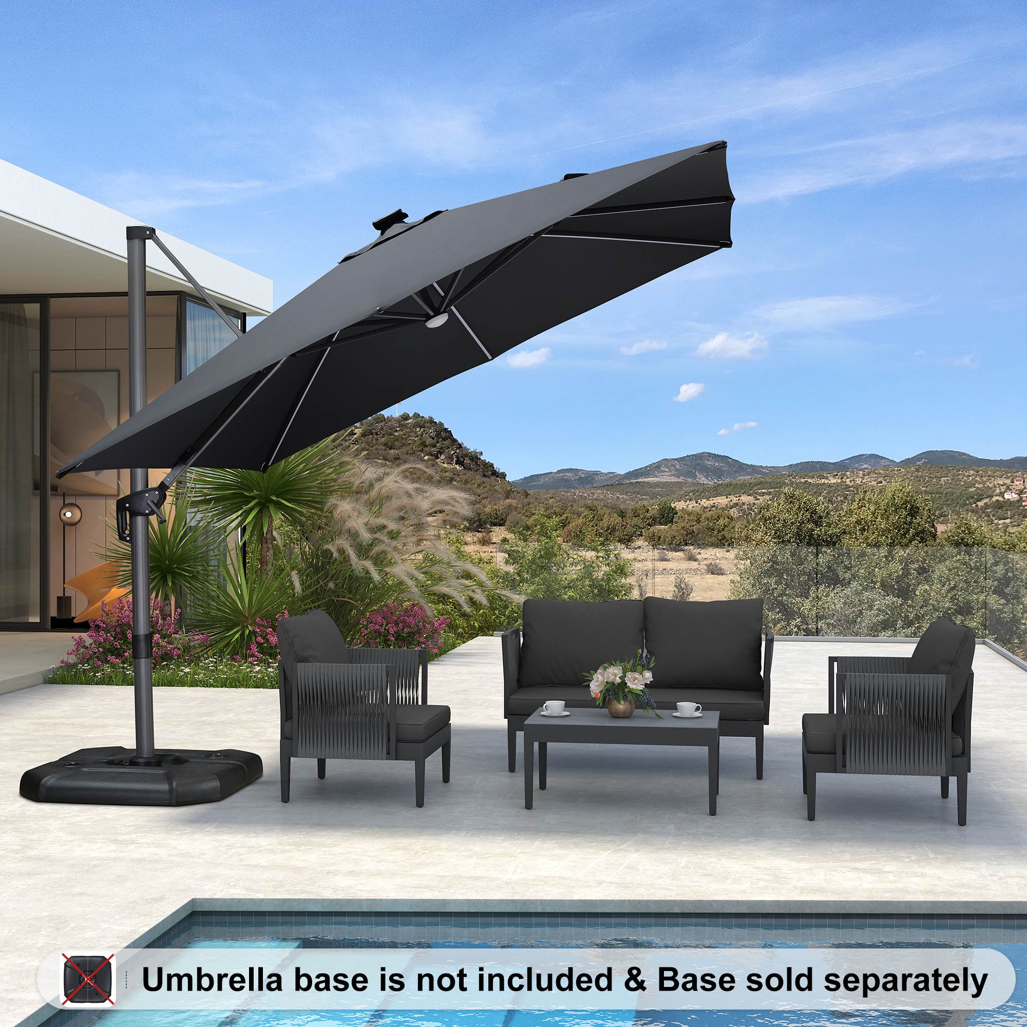 PURPLE LEAF 10ft Cantilever Patio Umbrella with LED Lights, 360° Swivel and Tilt - Image 216
