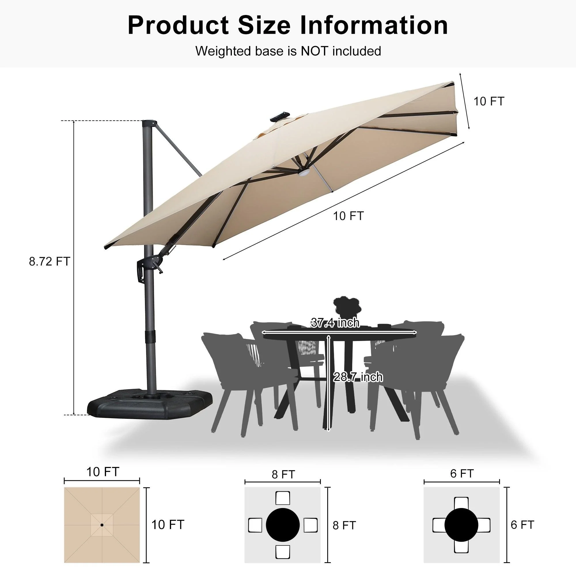 PURPLE LEAF 10ft Cantilever Patio Umbrella with LED Lights, 360° Swivel and Tilt - Image 219